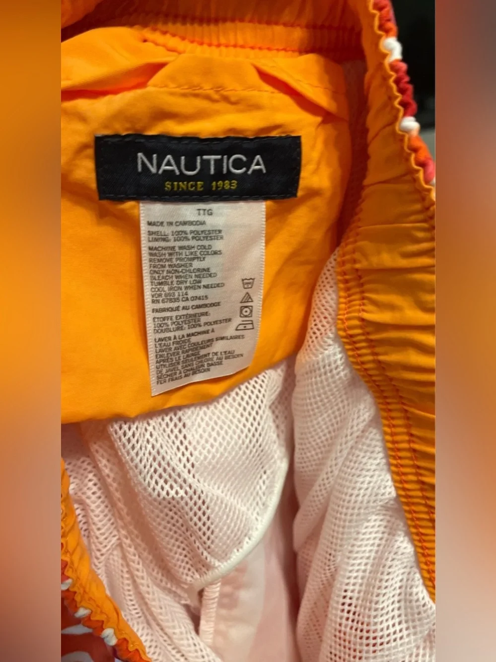 Nautica Men’s Orange & Pink Striped Swim Shorts
